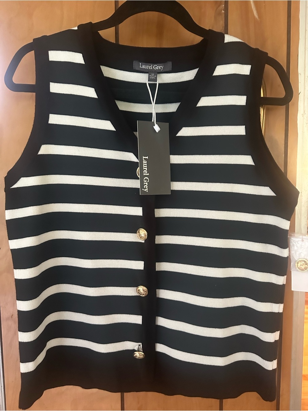 NWT Laurel Grey Women's Black & White Striped Vest Button Cardigan Medium